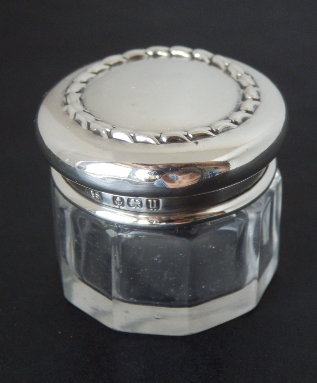 Antique Art Nouveau Solid Silver topped Glass Jar Pot By Levi & Salaman Bir 1919