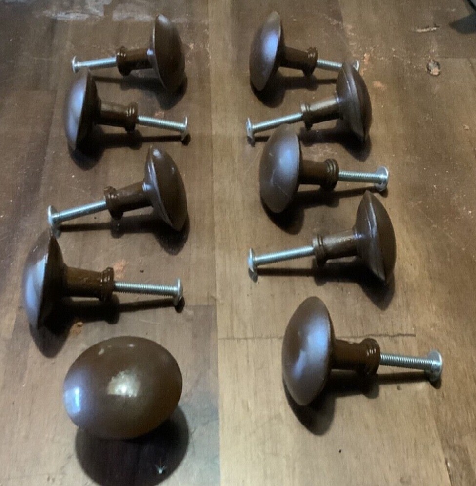 10 Ten Single Screw Mount Knobs Draw Pulls Handles Brown 1.5” Heavy Metal Set
