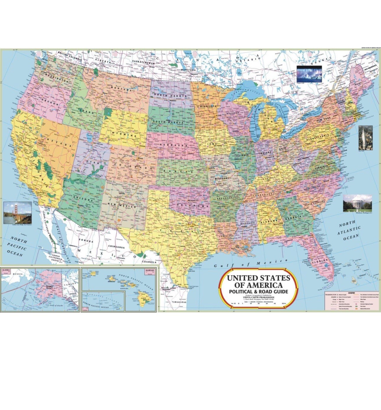 USA Map-United States Of America Map,Wall Poster- 70 X 100 Cm Laminated