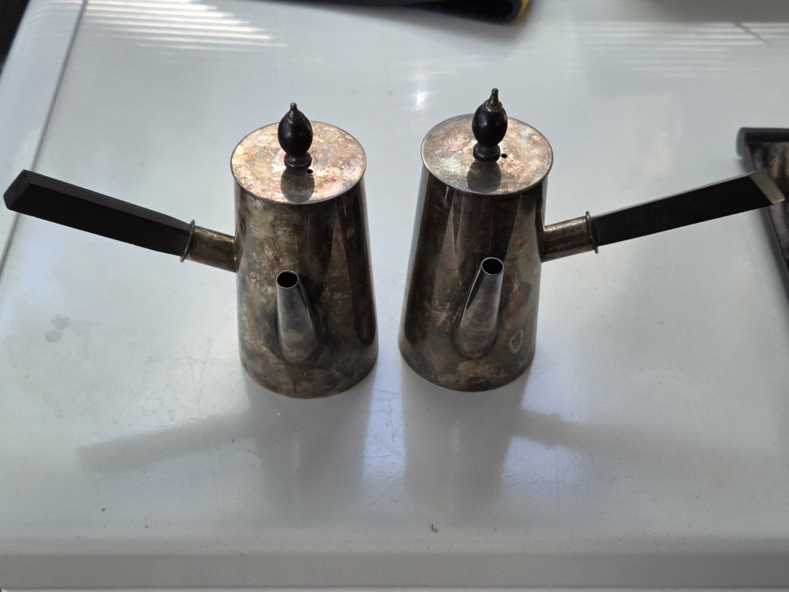 Stunning Pair Heath & Hukin Silver Chocolate Pots – 353g – 1891 & 1893