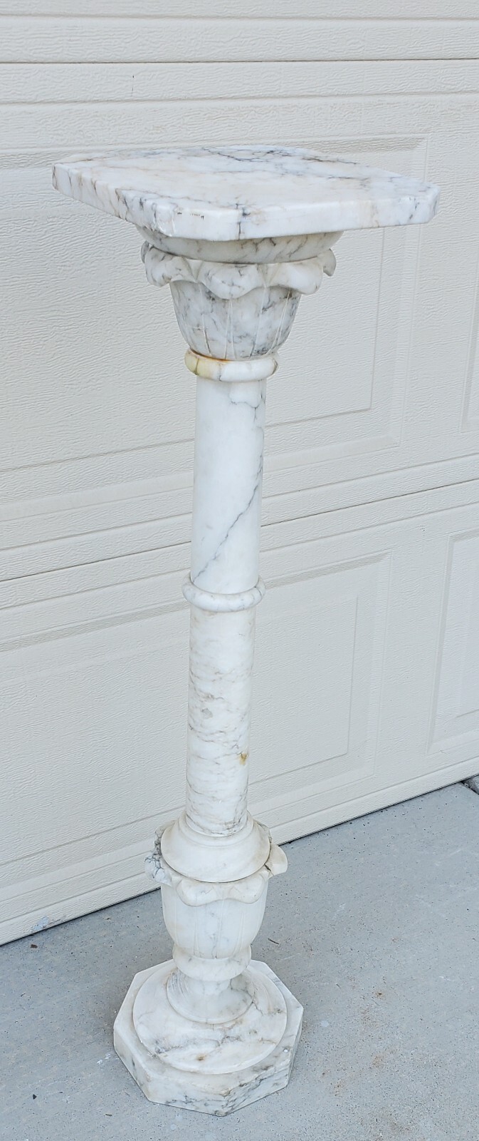 Antique Italian Calcutta Marble Carved Column Pedestal Display Plant Stand