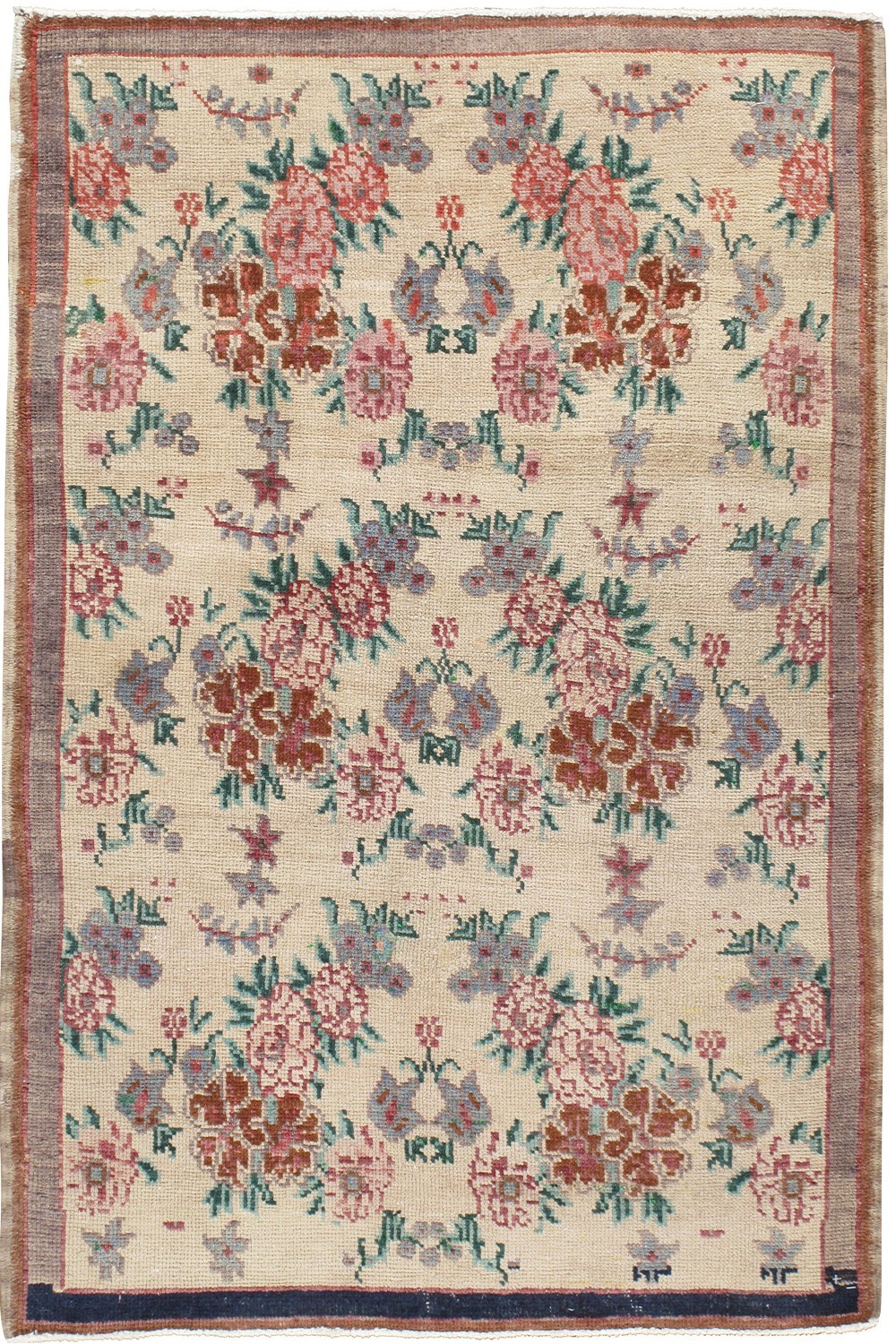 Vintage Ivory Turkish Oushak Area Rug 2’10” X 4′ e23004
