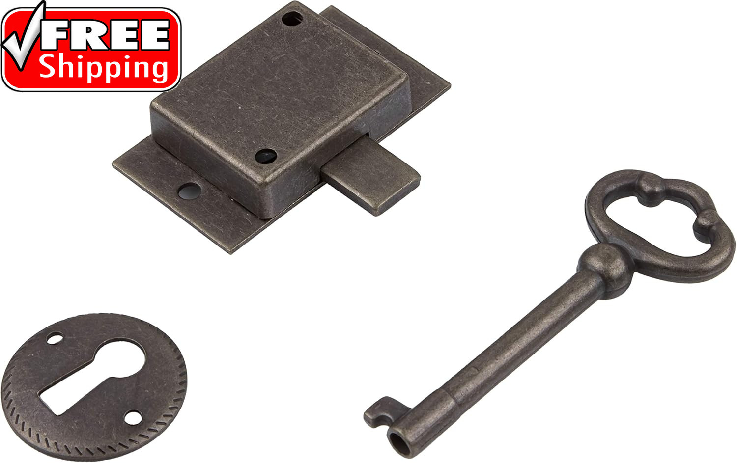 Small Antique Brass Flush Mount Cabinet Door Lock with Key – 1″ Wide X 1 3/4″ Hi