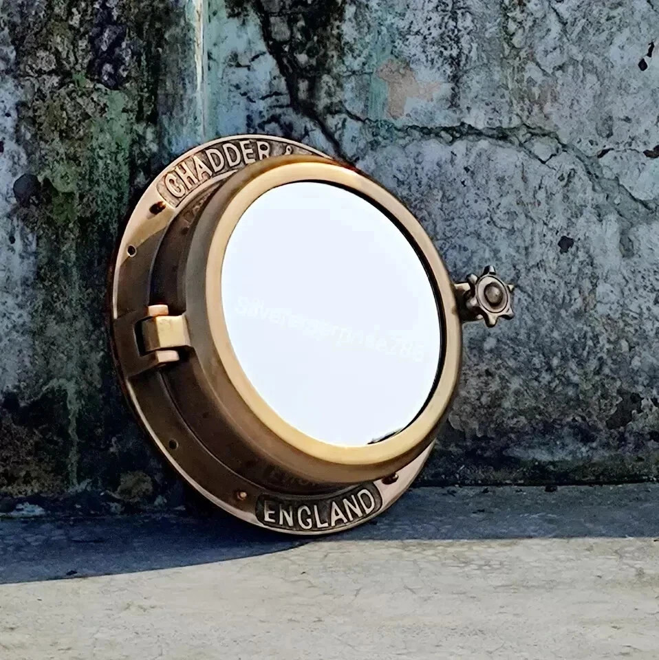 Antique Brass Porthole Heavy Cabal Ship Boat 16” Porthole Window Mirror Room