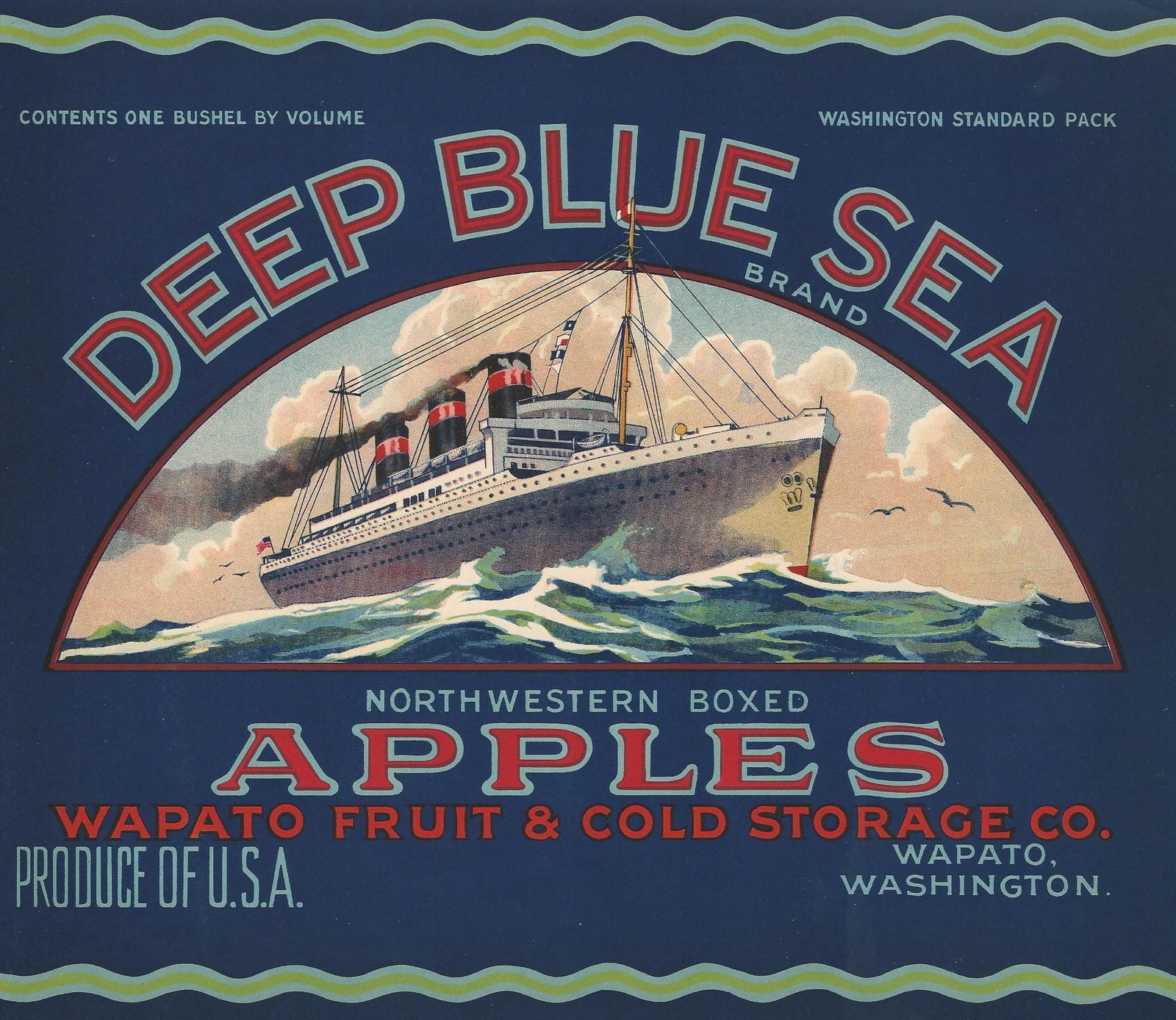 RARE OLD ORIGINAL 1920’S BLUE “DEEP BLUE SEA BRAND” LABEL ART WAPATO WASHINGTON