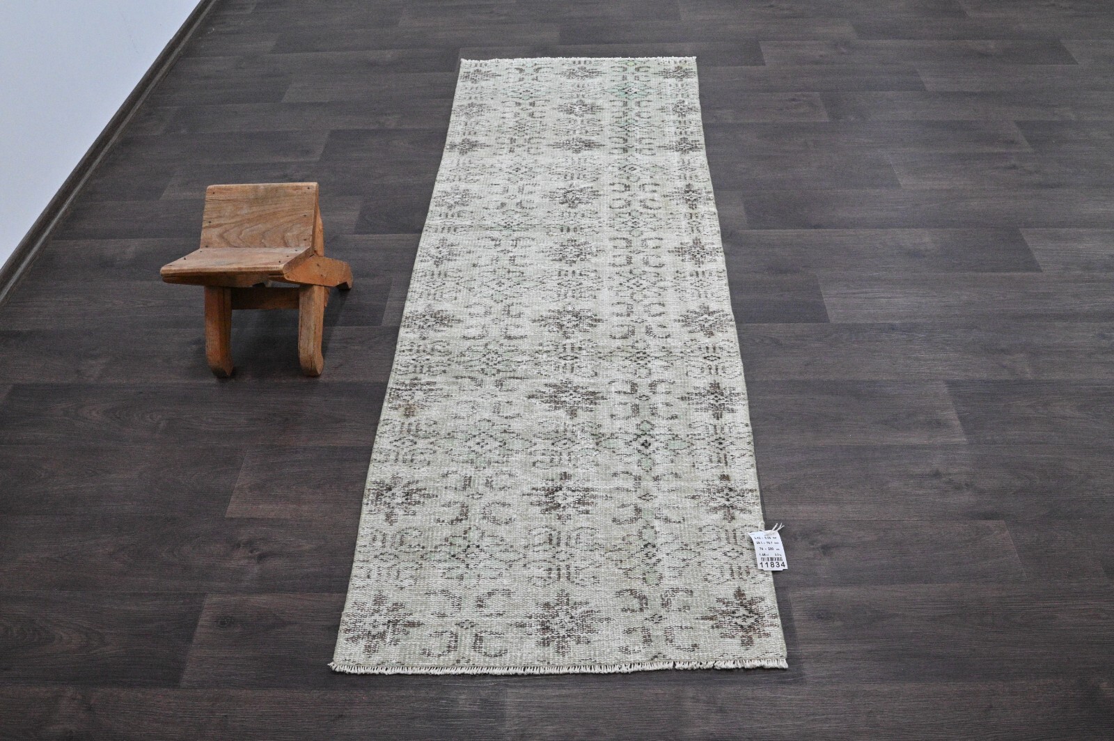 Vintage Turkish Runner Rug 2x6ft Wool Anatolian Handmade Hallway Oushak BEIGE