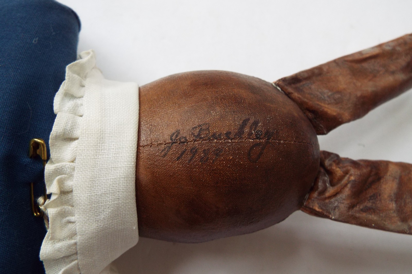 Primitive Leather? Bunny Rabbit Doll Folk Art Hand Painted Jo Buckley Vtg 1989