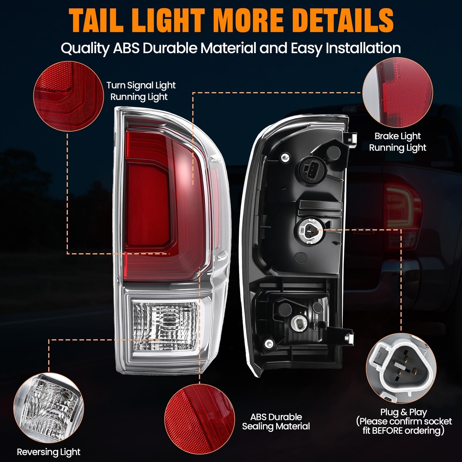 Tail Light Assembly Compatible with 2016-2023 Toyota Tacoma, Rear Taillight B…