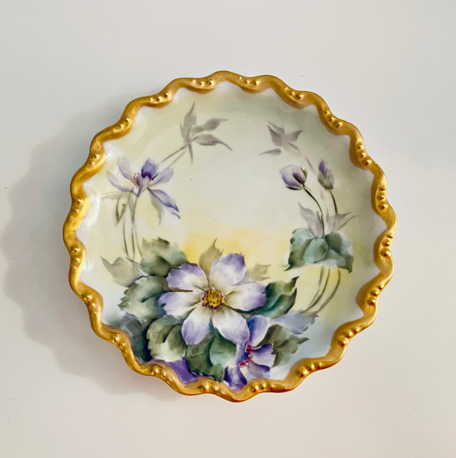 Antique Coiffe Limoges France Hand Painted 7″ Cabinet Plate Signed Ida 1891-1914