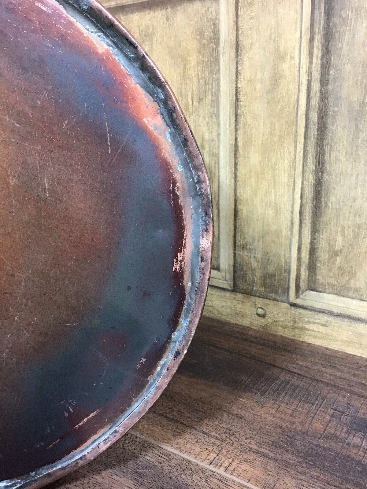 ANTIQUE RIVETED COPPER & BRASS PLANTER COAL BUCKET WITH LIONS HEAD HANDLES 19thC