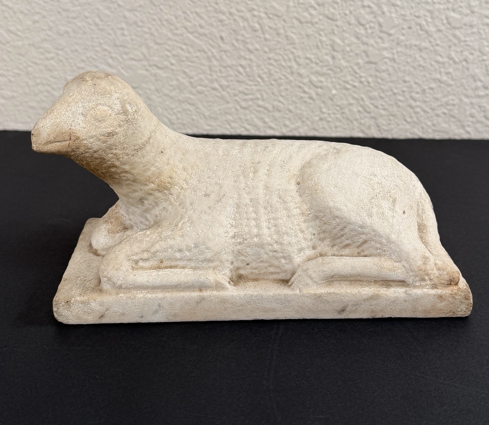 ANTIQUE AMERICAN FOLK ART CARVED MARBLE LAMB FIGURE PRIMITIVE SHEEP 19th C.