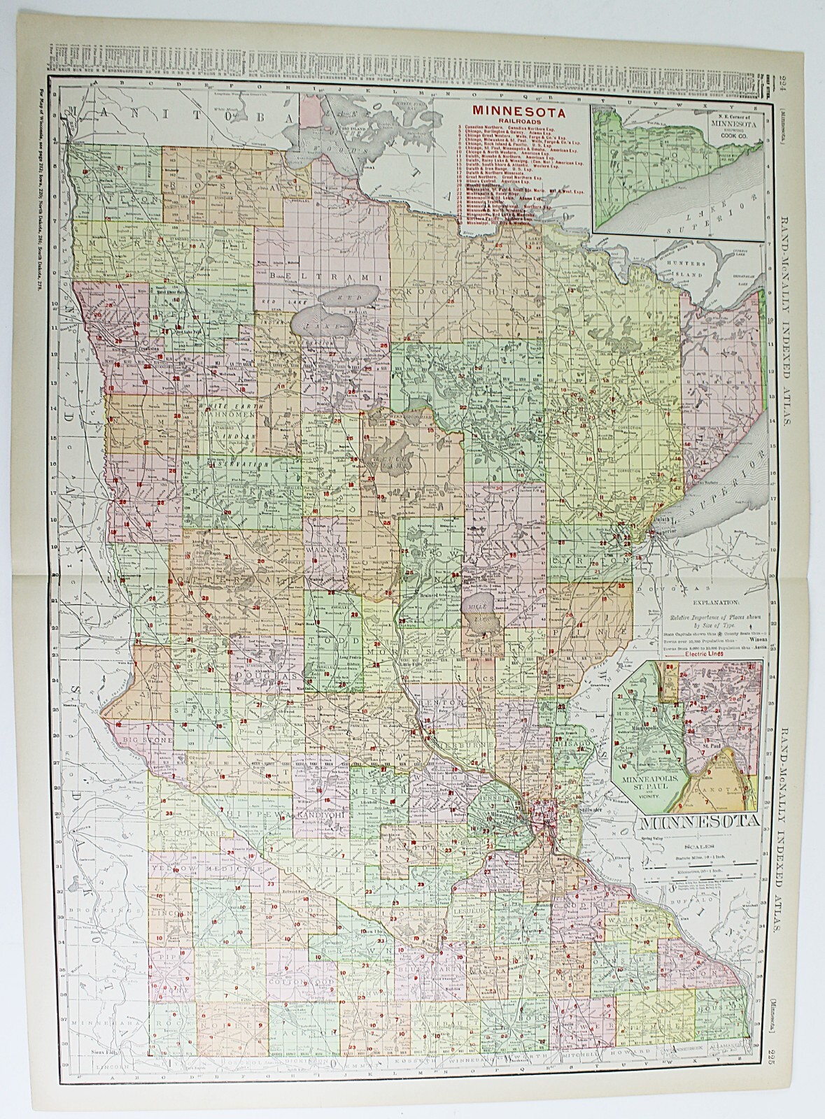 MINNESOTA State Map Rand McNally 1901 Railroad RR Business City Large Folio