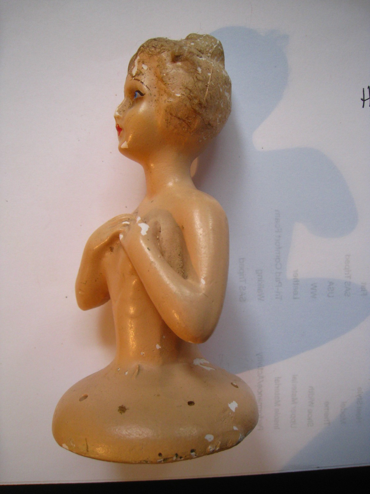 1920s Antique Vintage Art Deco German/French Chalkware Half Doll 5.5″~ AS FOUND