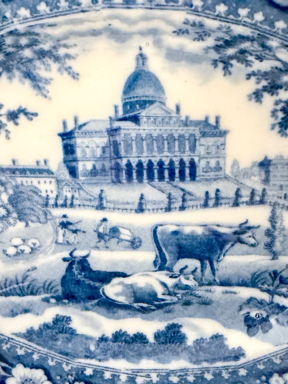 ROGERS BLUE & WHITE TRANSFER-PRINTED ‘BOSTON STATE HOUSE’ PATTERN STAND, 1815-42