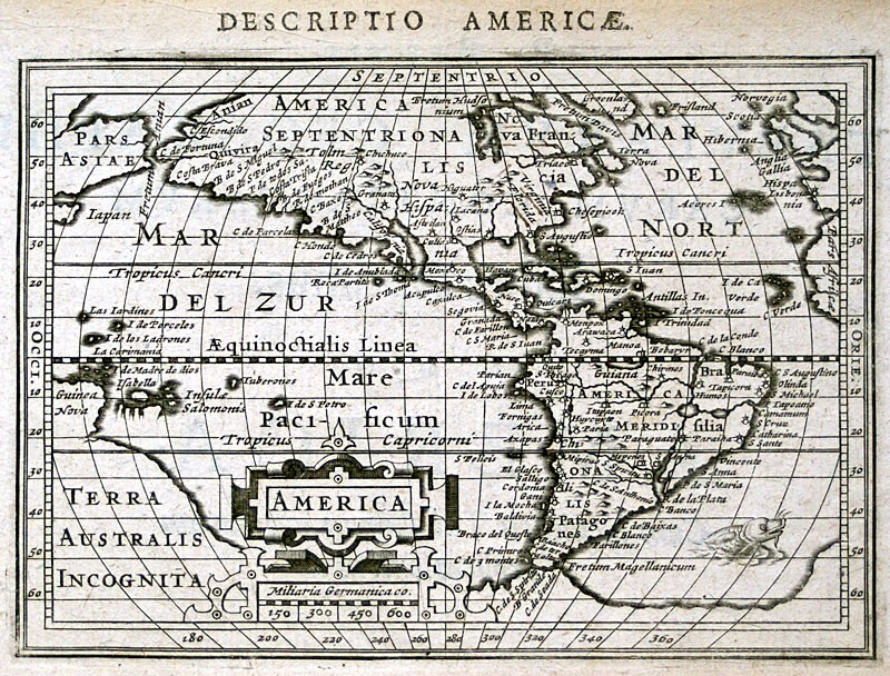 c 1616 ORIGINAL MAP OF THE AMERICAS, HONDIUS-BERTIUS
