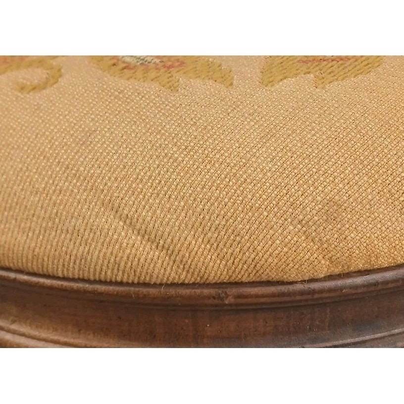 Vtg Ethan Allen Wood Footstool Turned Leg Original Needlework Upholstery Y READ