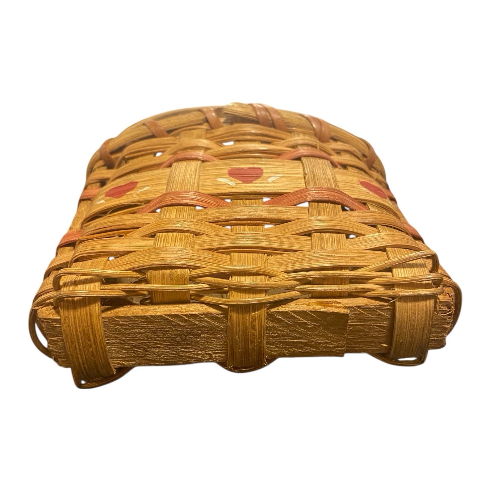 Woven Basket Tabletop Wicker Decor Shelf Sitter Hearts Cottage Core 6” X 4.5”