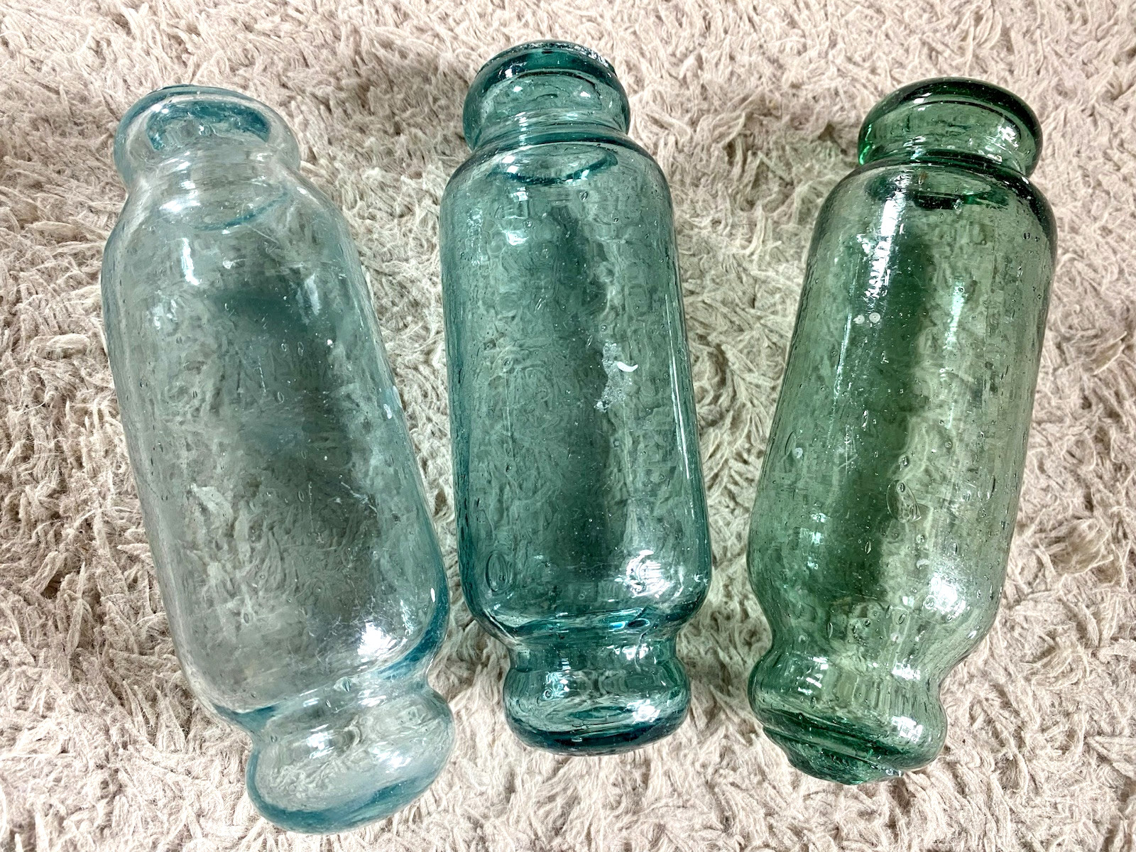 Set of 3 Antique Japanese Cylindrical Glass Fishing Floats – 15 cm (5.9 in) Long