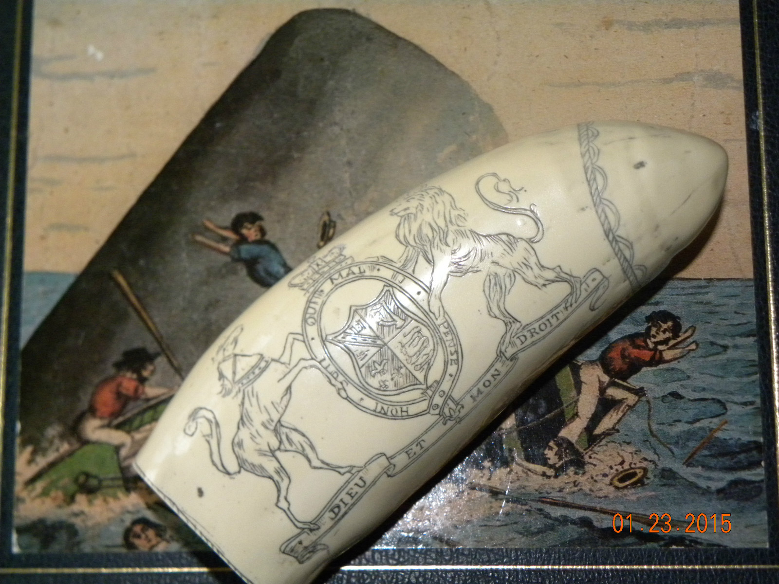 HISTORIC ” BRANDENBURG” 5 ” Scrimshaw Sperm whale tooth resin reproduction