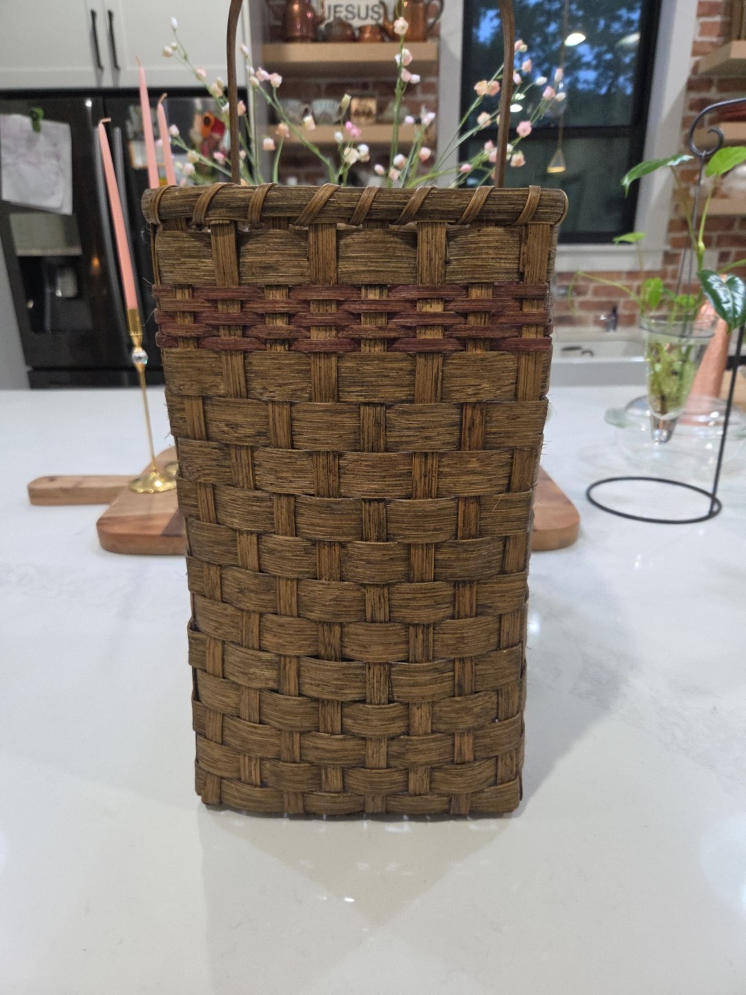 Primitive Antique American Split Oak Handmade Staircase Basket Patina Farmhouse