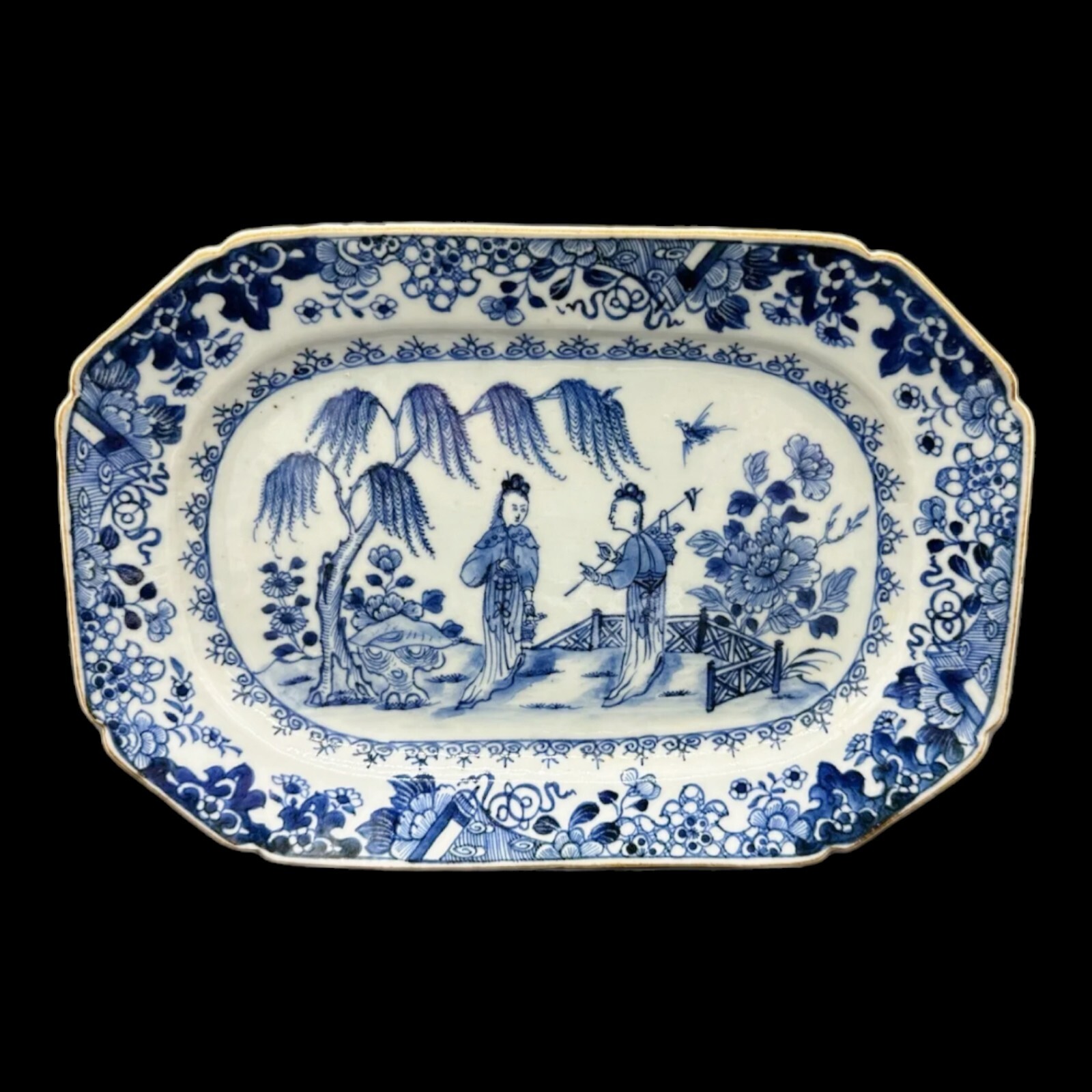 18th CENTURY CHINESE ORIENTAL BLUE AND WHITE PLATE / DISH 27 CM