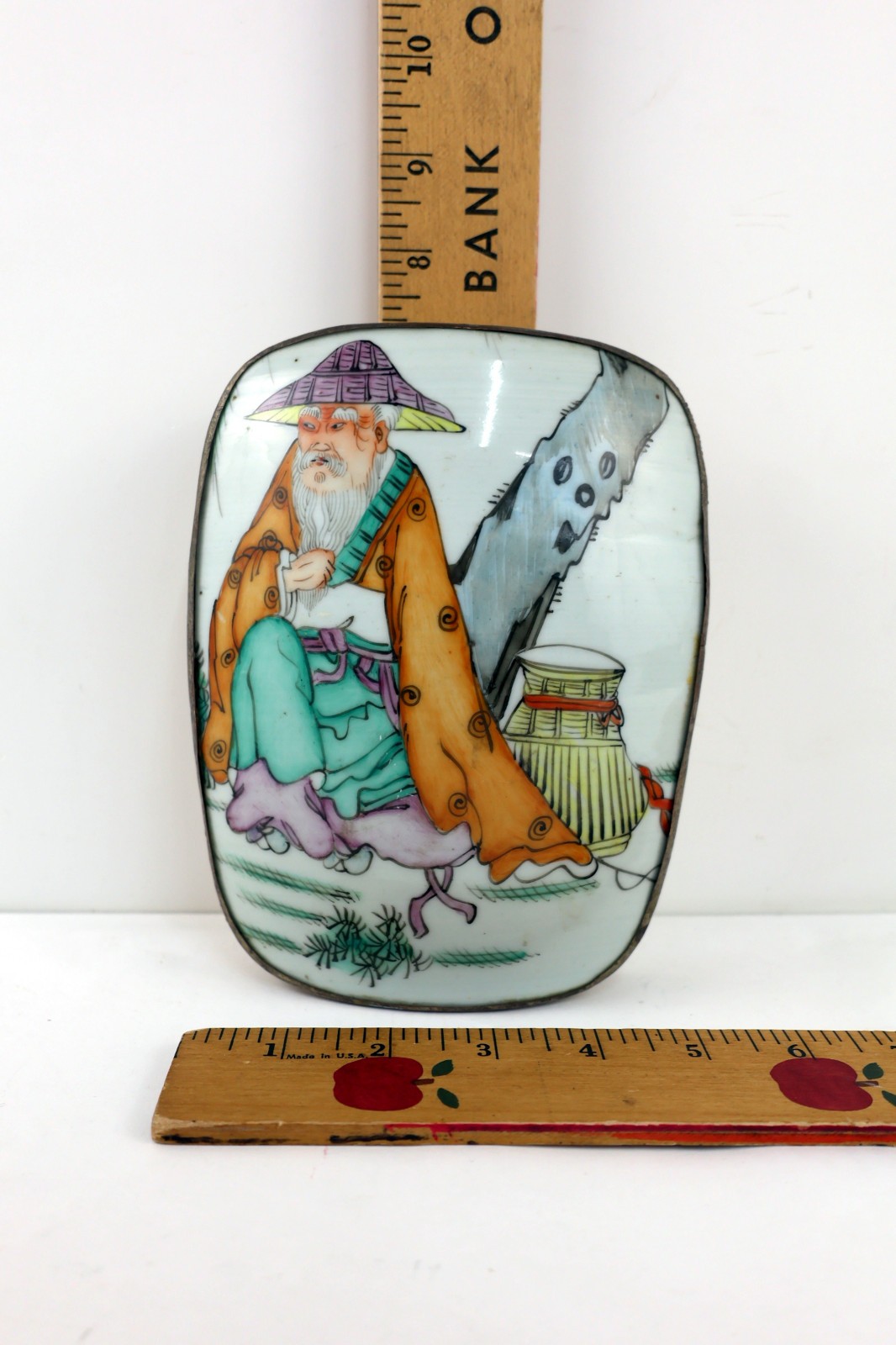Vintage Chinese Porcelain Silver Plated Shard Trinket Box 7″x5″ Cover ONLY