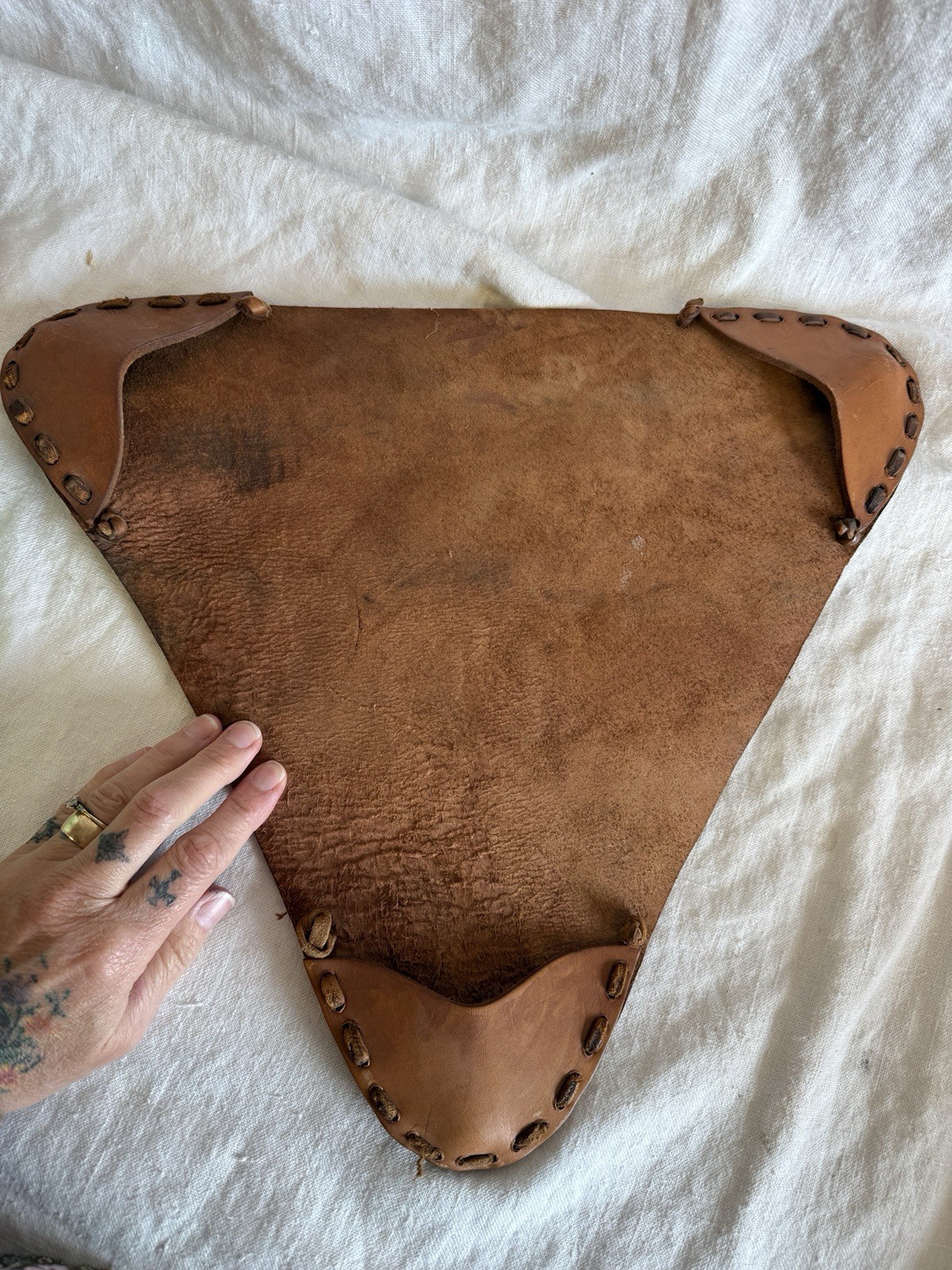 Hand tooled leather camp stool western cabin ranch decor