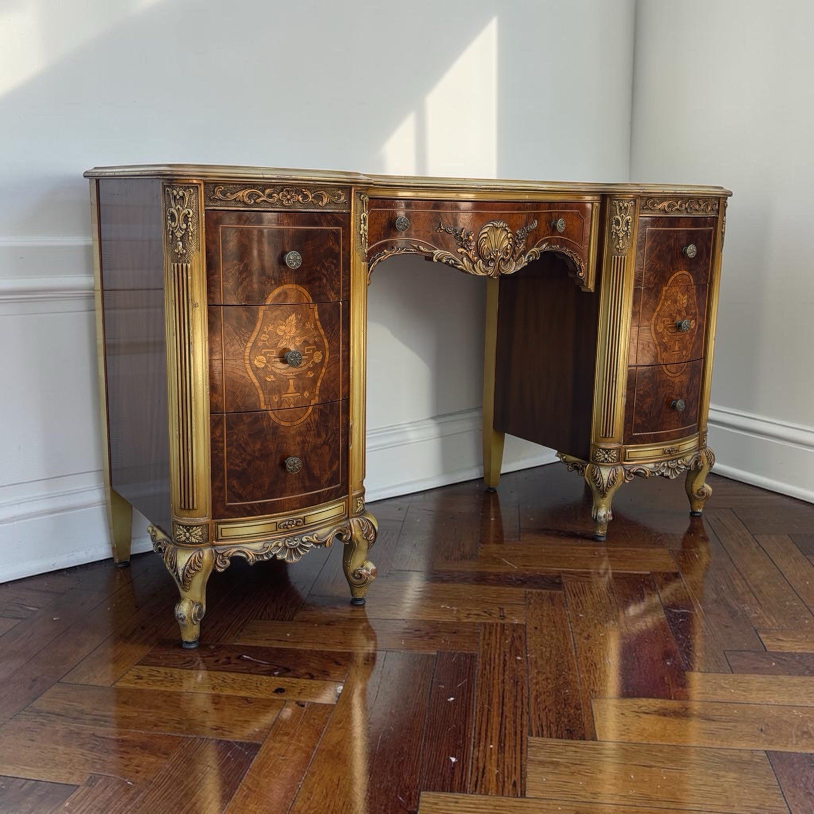 Vintage French Provincial Vanity Desk, Hollywood Regency Writing Desk