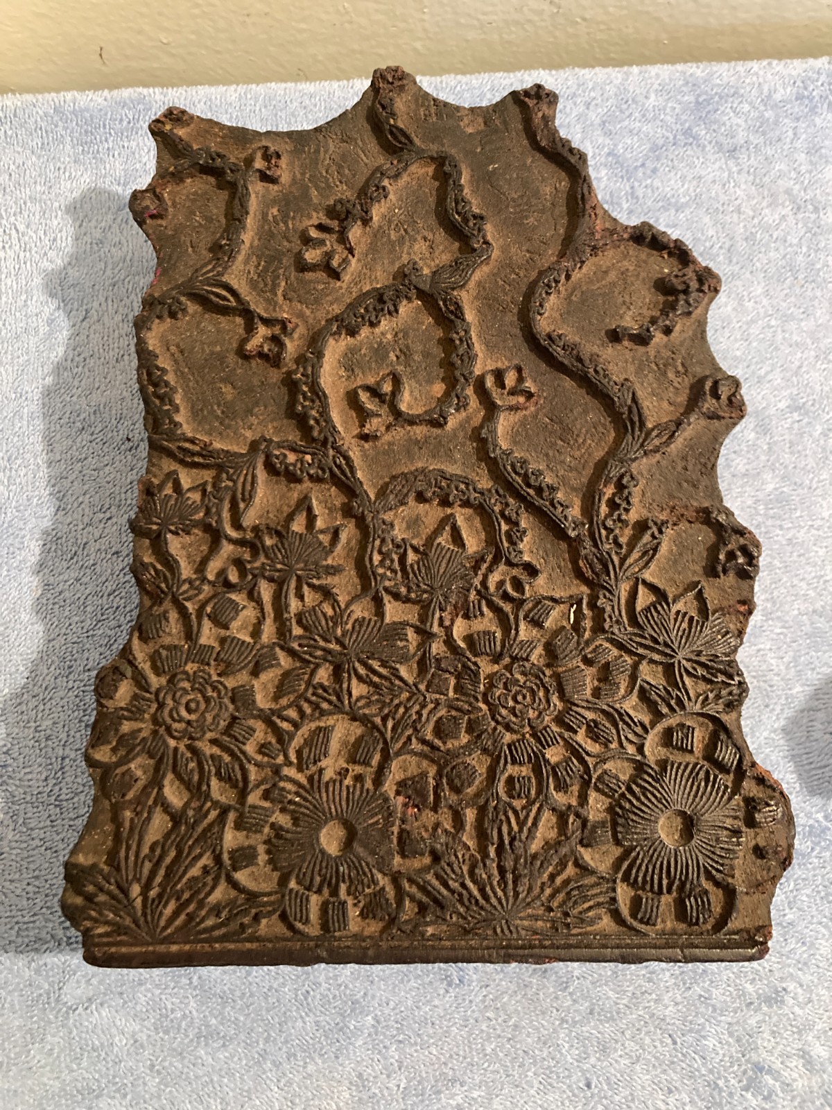 Hand Carved Wood Printing Block Wall Paper Fabric Ornate Stamp Antique Vintage