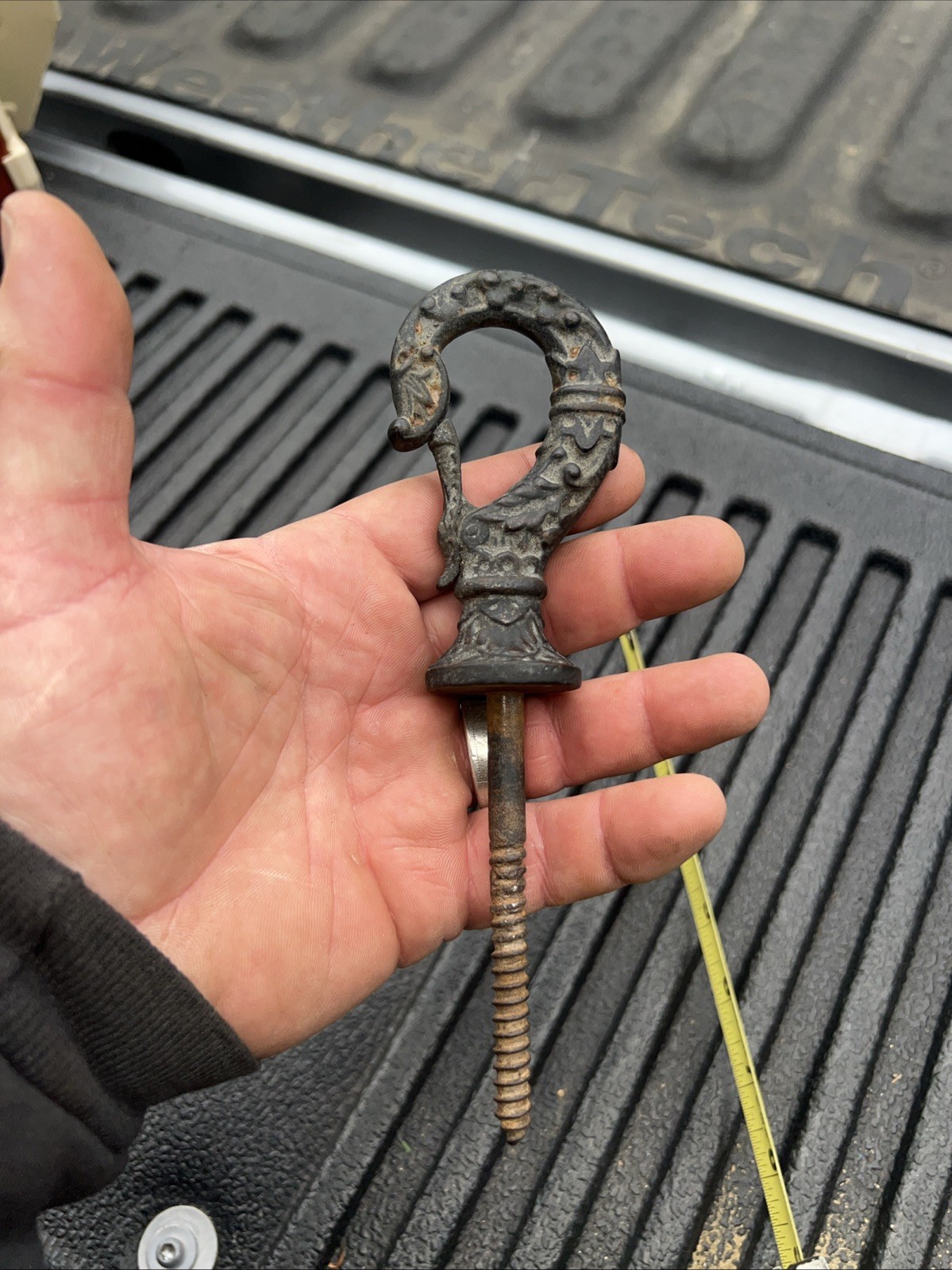 Victorian Antique Cast Iron Ceiling Hook 7.5” Hanging Oil Lamp Planter Bird Cage
