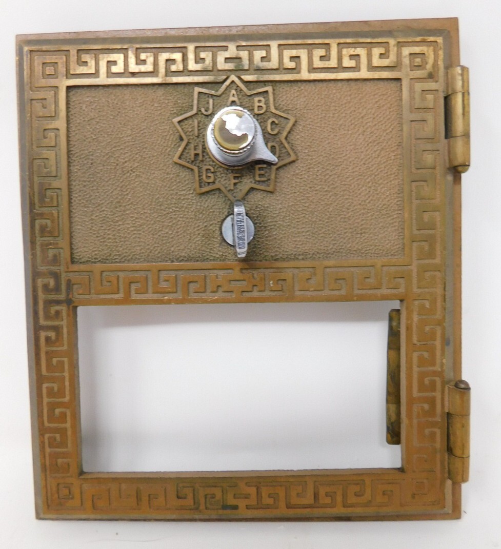1950’s Brass US Post Office Mail Box Door Combination Lock No Glass Corbin