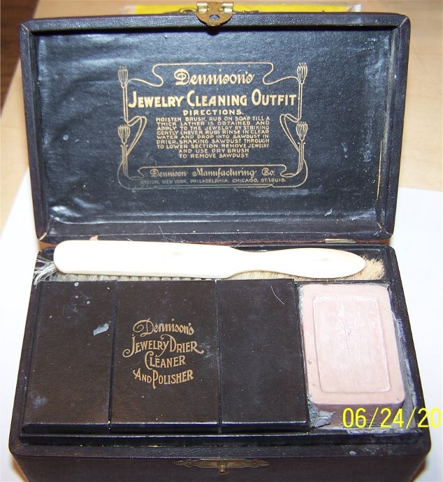 Antique Dennison’s Jewelry Cleaning Outfit Set with Bone Brushes France
