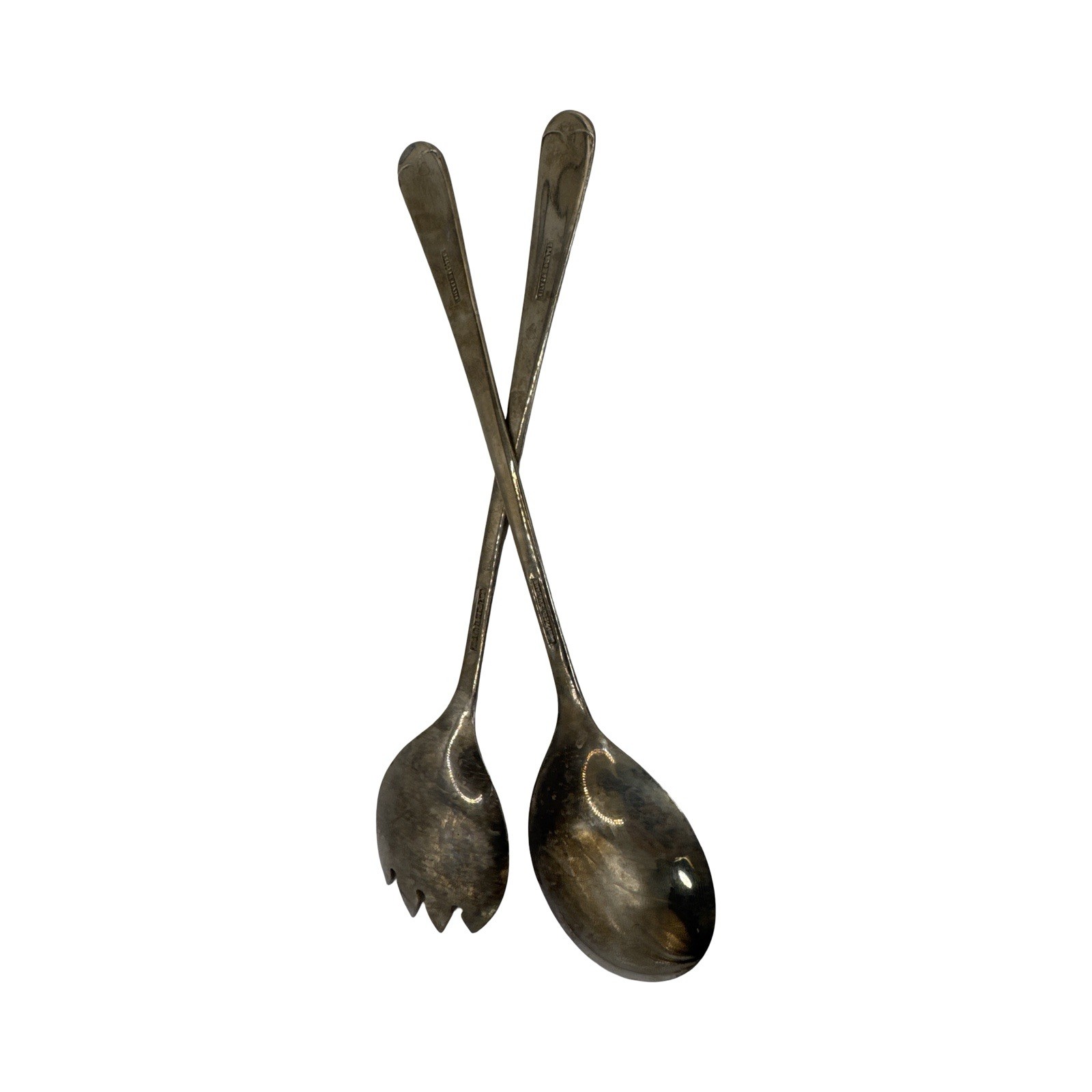 Vintage Silver Plate Sheffield England Salad Serving Fork And Spoon Set 9.5 Inch