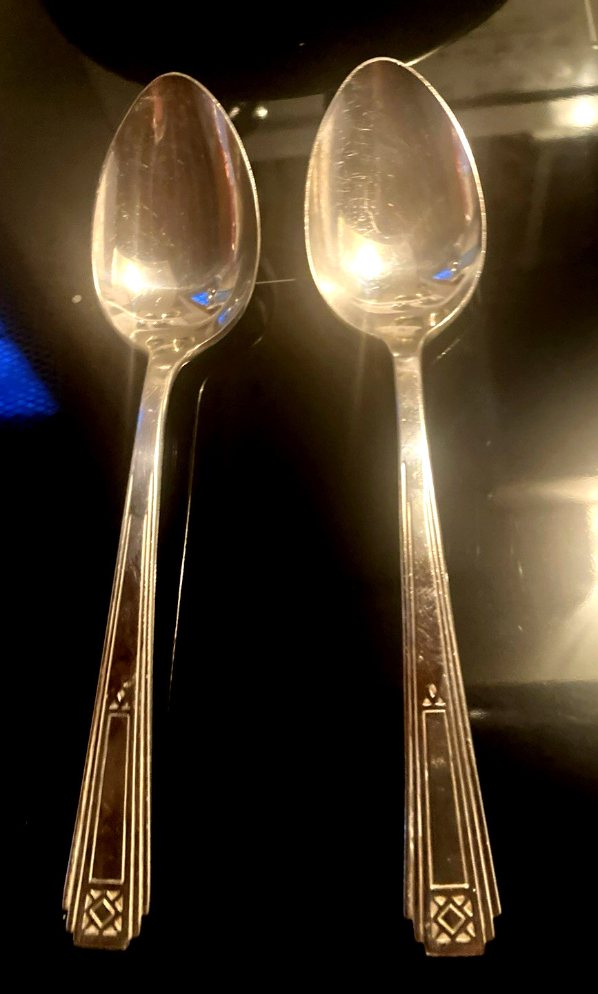 Wm Rogers Co Paramount Two 8 1’4″ Serving Spoons Silverplate Art Dec 1930 Vint