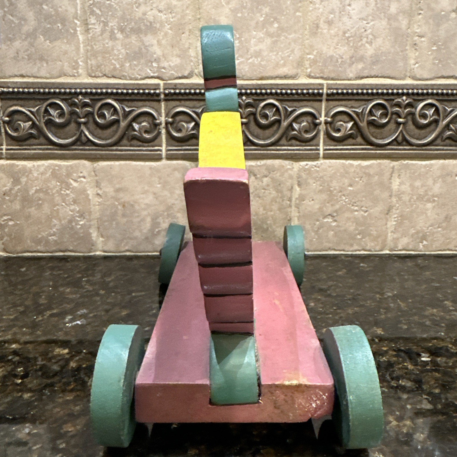 VINTAGE HANDMADE HAND PAINTED PRIMITIVE FOLK ART CHILD’S WHEELED DUCK PUSH TOY