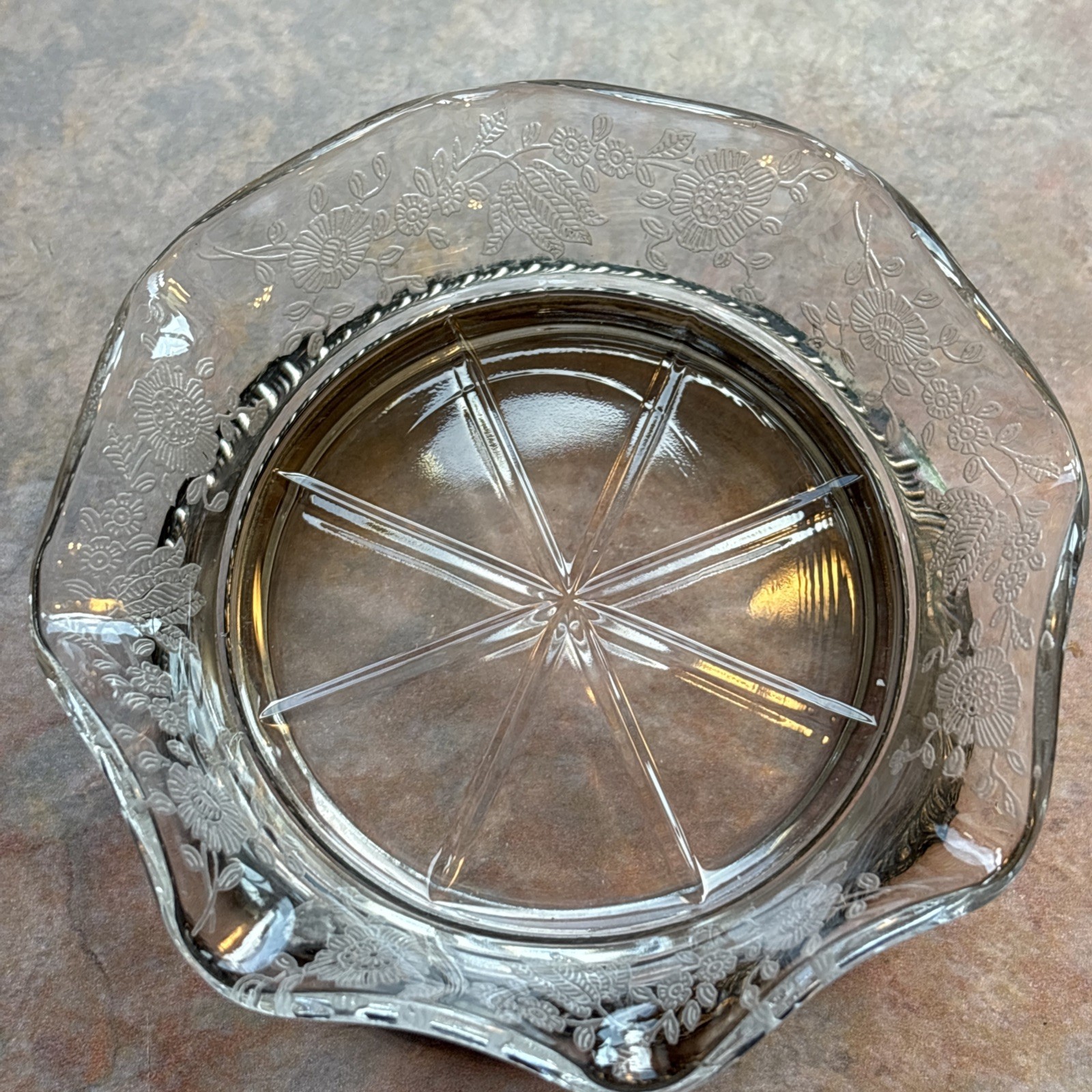 Sterling Silver Base Floral Etched Elegant Cambridge Chantilly Glass Coaster