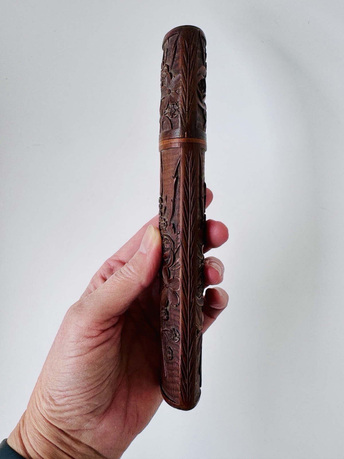 Vintage Swiss Carved Wooden Brush or Pencil Case
