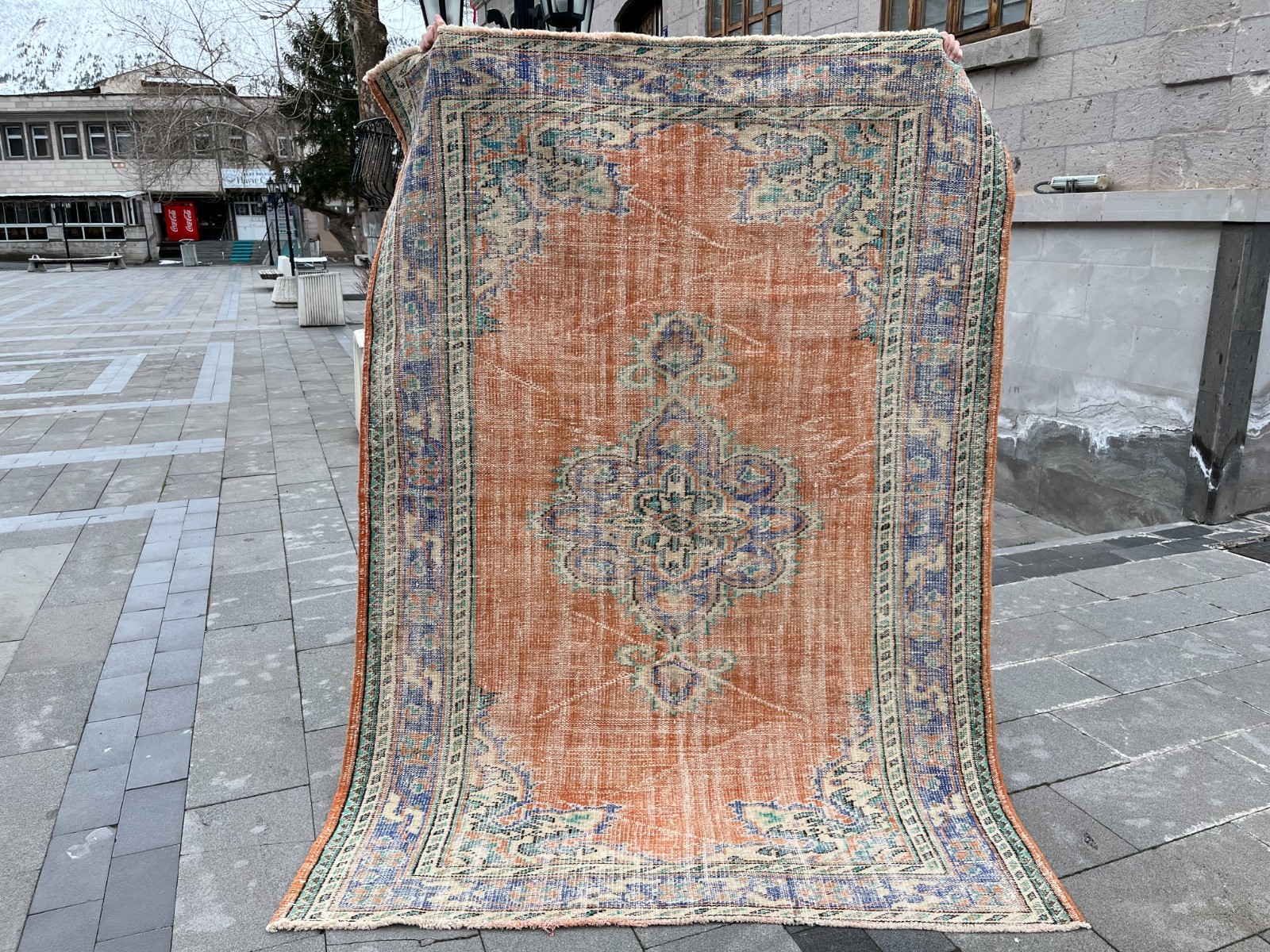 Vintage Turkish Oushak Rug 5.6×8 ft Handmade Wool Area Carpet Distressed Boho