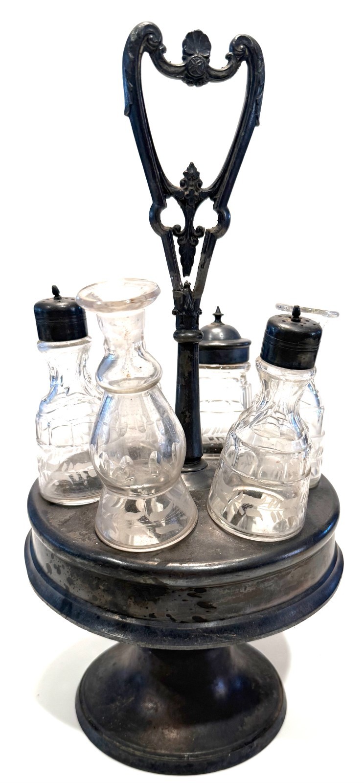 Antique 1850-1899 Pewter Simpson Hall Miller Treble Plate Cruet Condiment Rack D