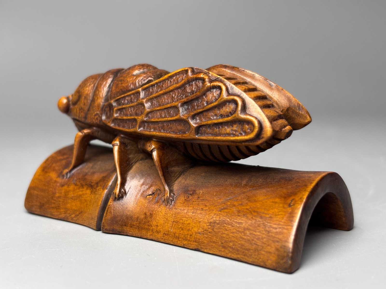 3.1″ China Exquisite Boxwood Handmade Fengshui Cicada Scorpion Statue B138