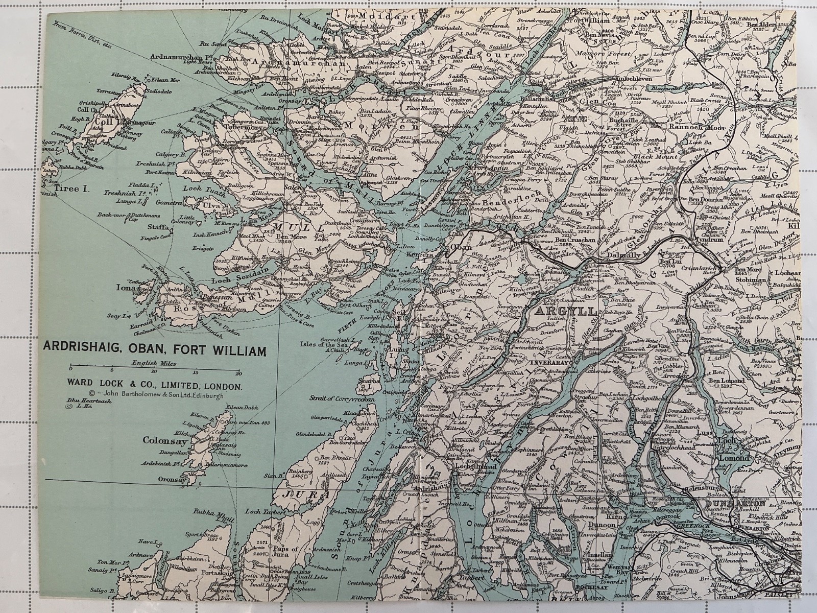 ARDRISHAIG, OBAN, FORT WILLIAM – 1970 Vintage County Map Highlands Scotland