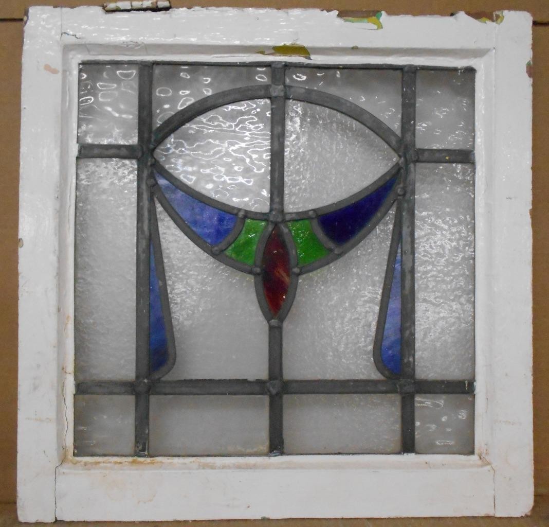 OLD ENGLISH LEADED STAINED GLASS WINDOW Pretty Swag Design 20″ x 19.75″