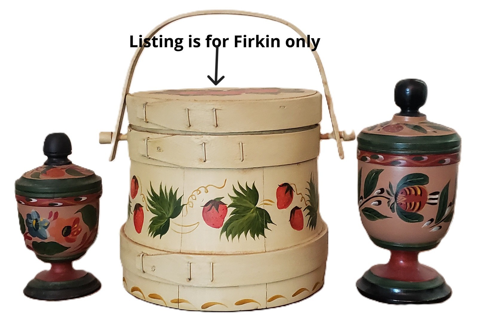 Contemporary 20th C Teresa Skoog PA German Lehnware Firkin BUCKET Folk Art PAINT