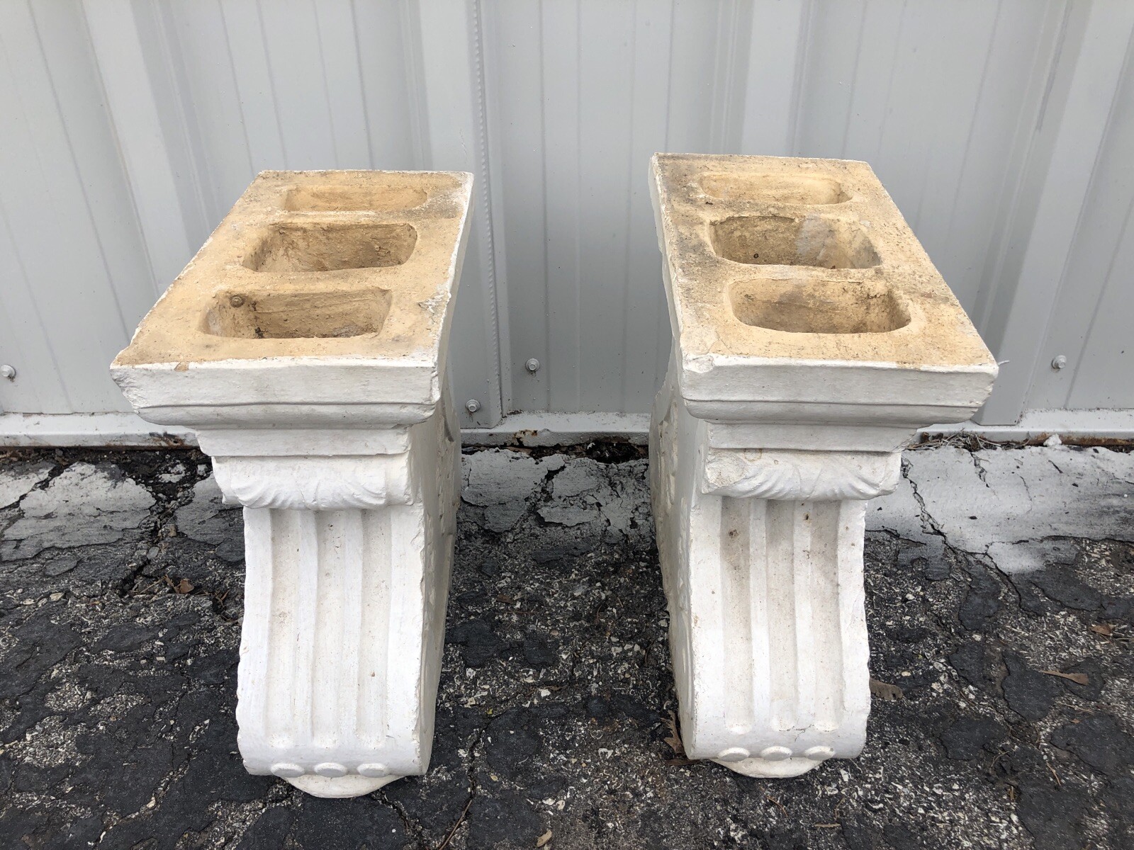 Pair Of Marked Galloway Terracotta Bench Bases 15” X 7 1/4” X 15 1/2