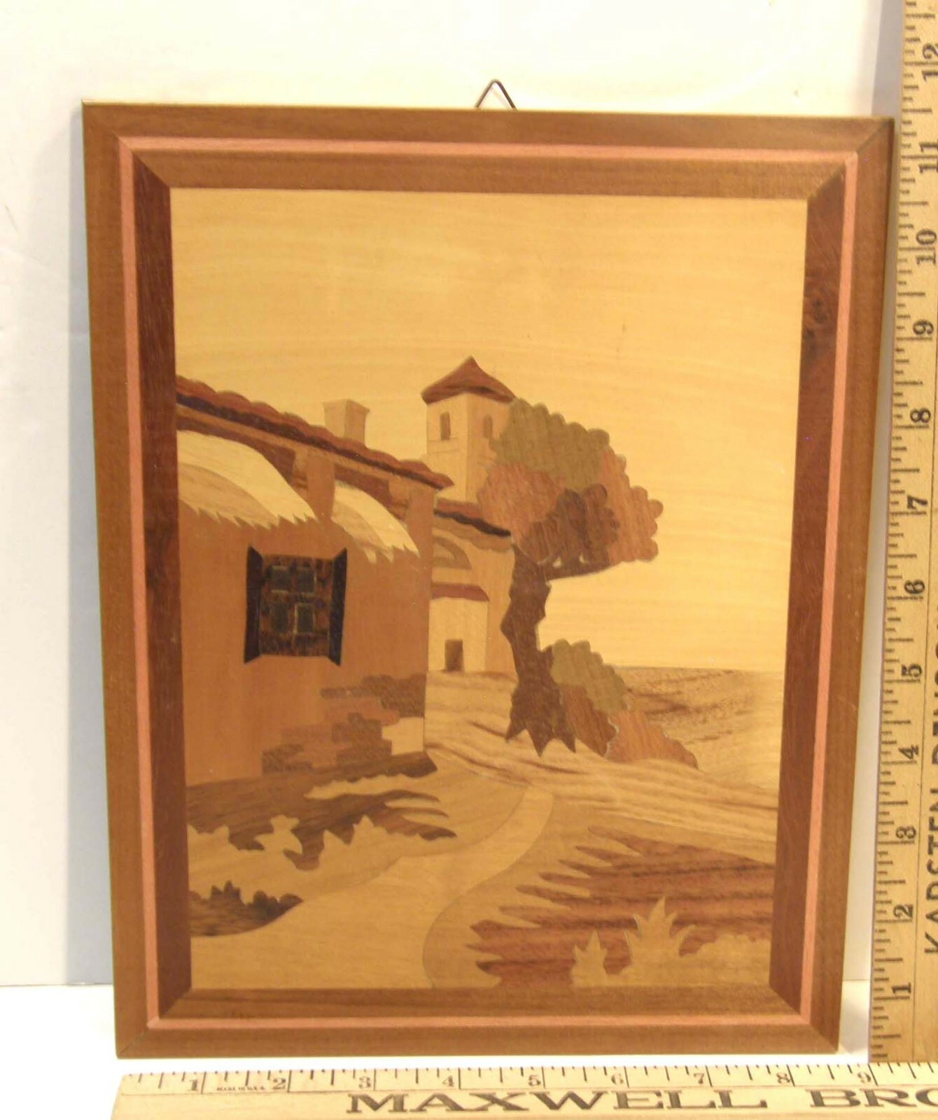 VINTAGE SORRENTO ITALY MARQUETRY INLAY WOOD WALL PLAQUE PICTURE COUNTRY FARM