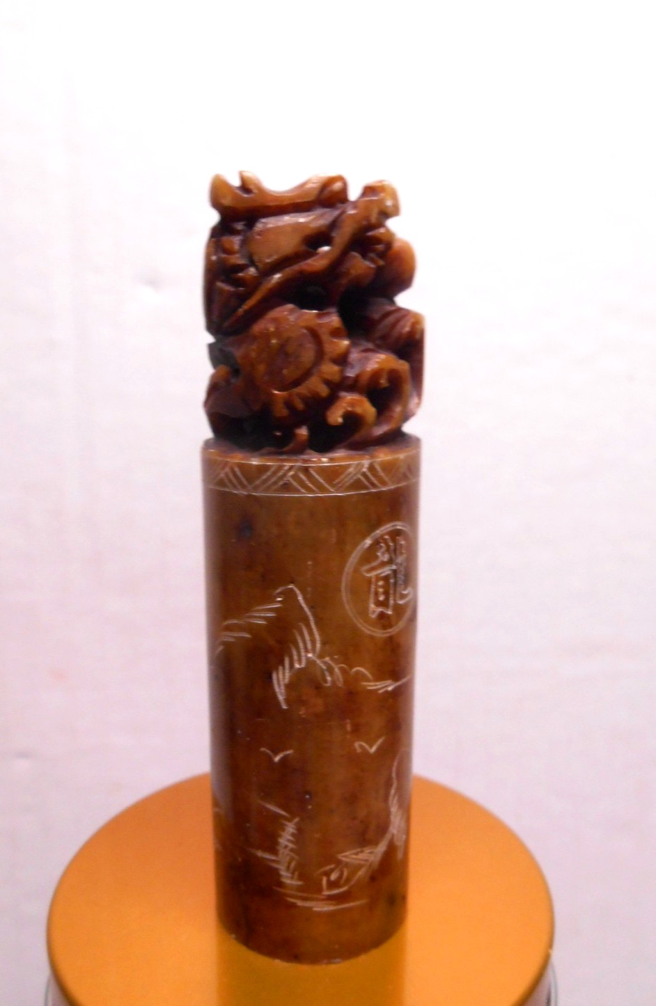 Chinese Brown Carved Soapstone Seal DRAGON Stamp 3.5″ Personalized SARA