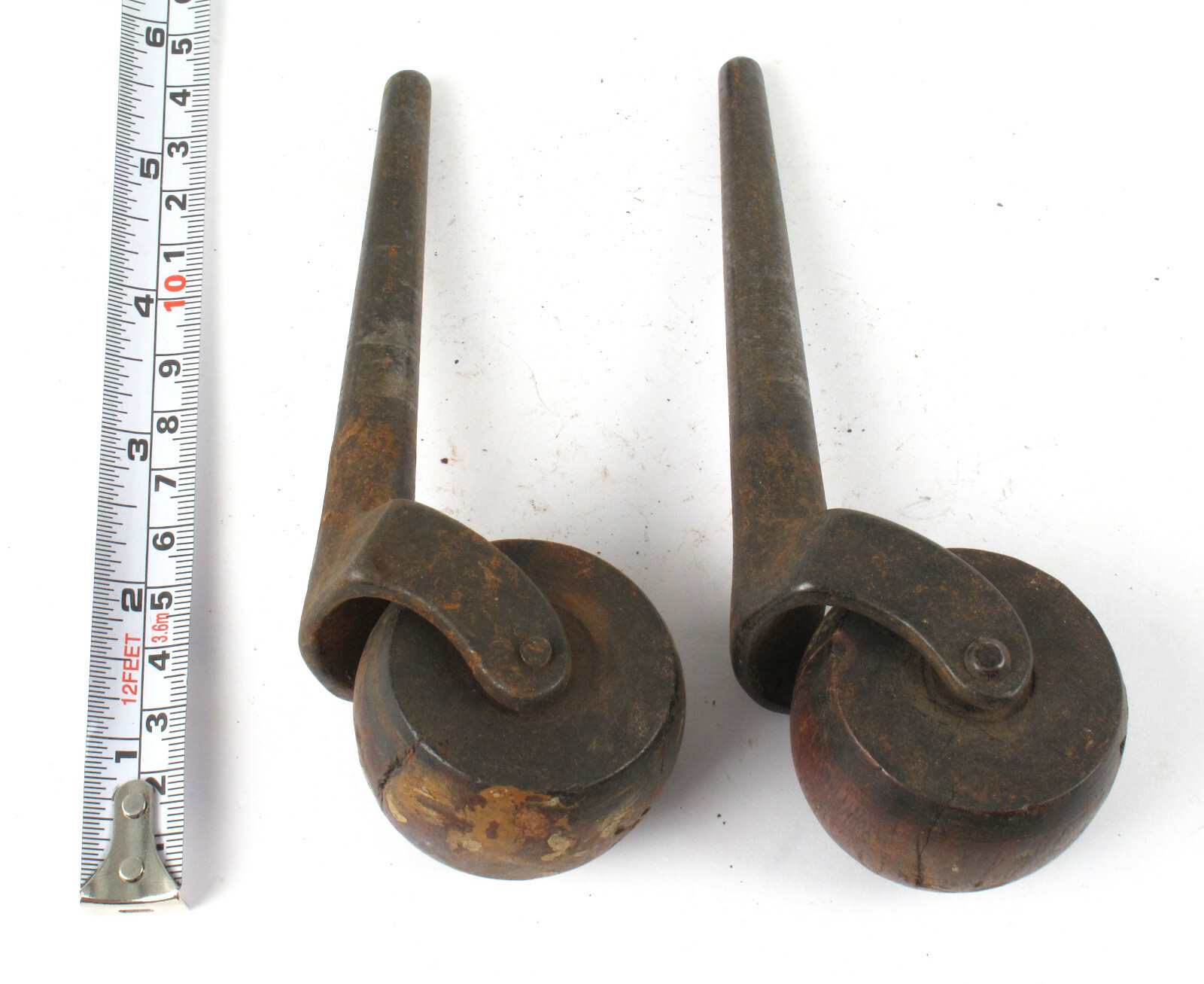PAIR 2 Large Vintage Stem Casters 1-3/4″ Wheel Wood/Metal Furniture Industrial