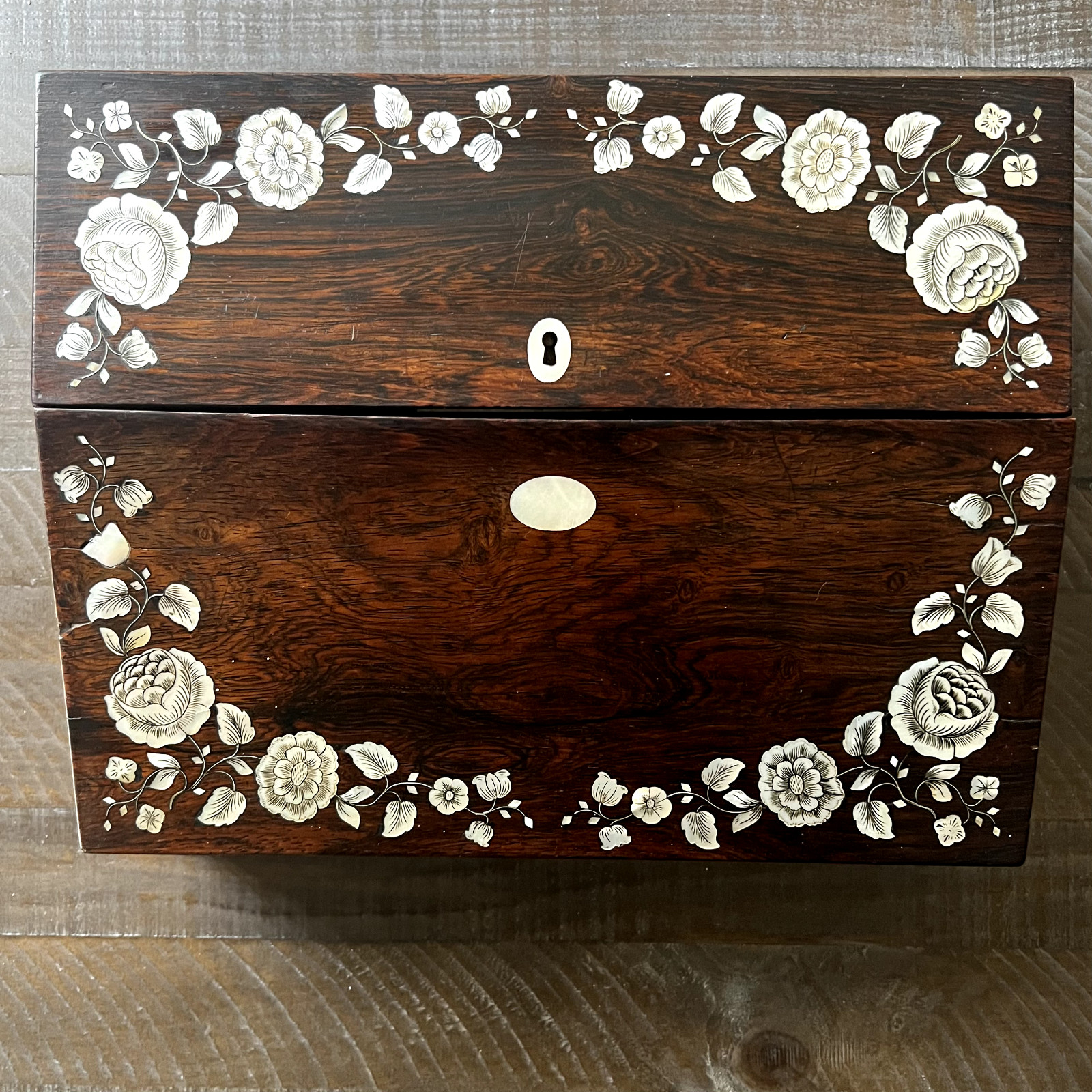 19th Century Rosewood and Mother of Pearl Inlay Travel Desk With Felt Pens