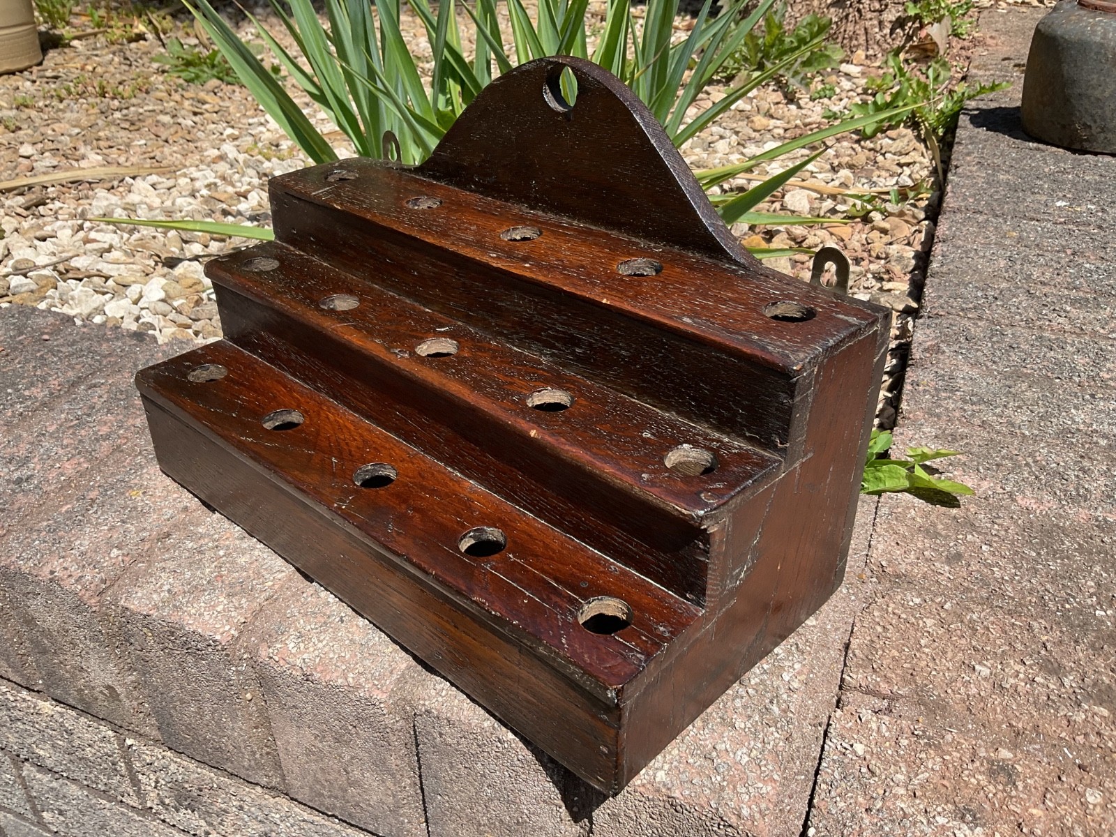 Antique Georgian Victorian Treen Welsh Wooden Oak Cawl Spoon Pipe Rack c1800