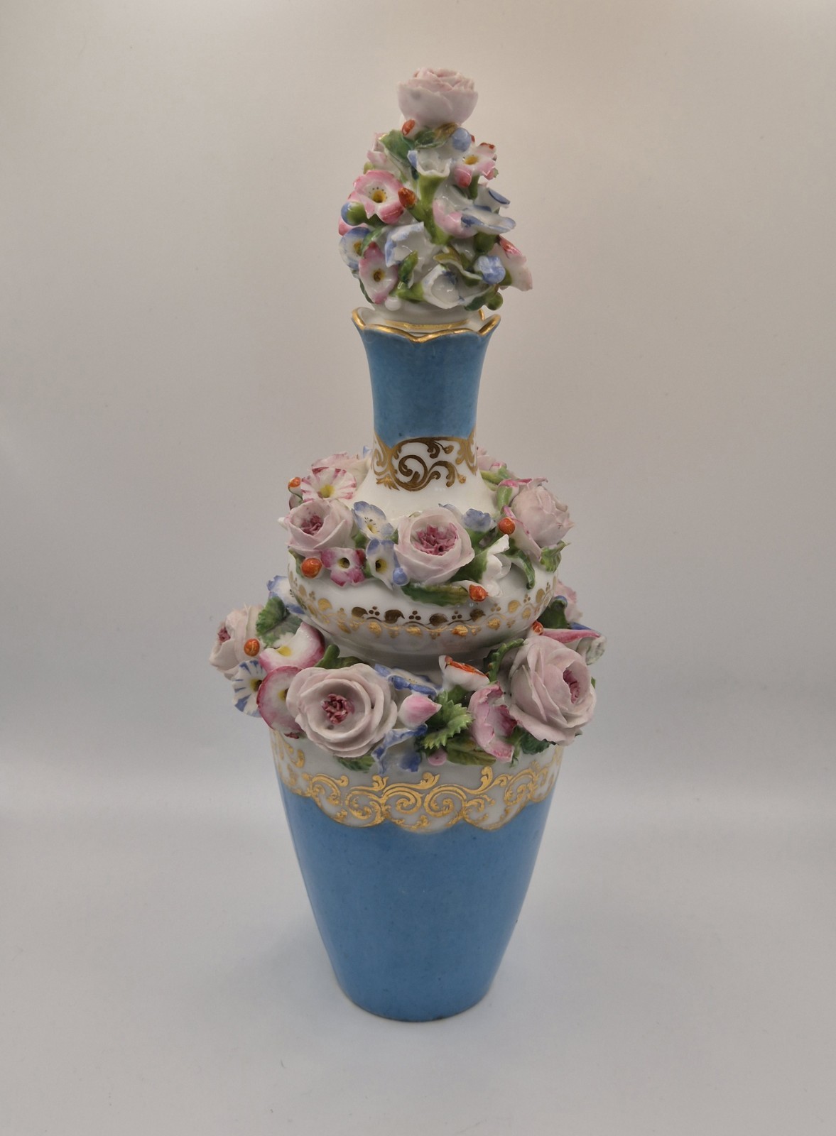 C19th Old Paris Porcelain Flower-encrusted Scent Bottle Marked for Jacob Petit